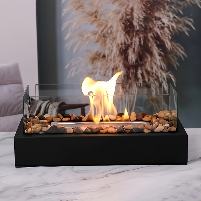 Bio-Ethanol Fireplace Tabletop Outdoor Fire Pit with Windproof Glass and Metal