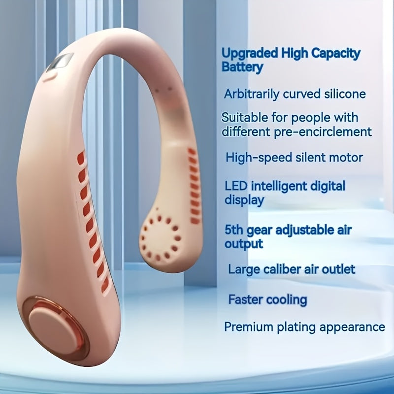 Portable USB Fan with Digital Display, Wearable, Compact for Travel and Outdoor Use