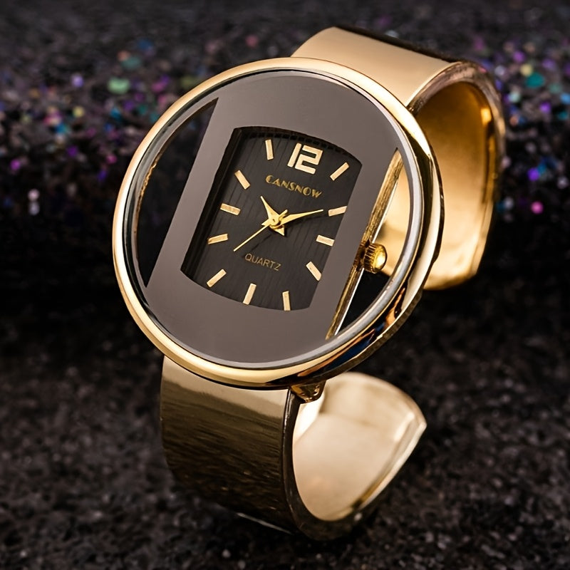 Women's Quartz Bracelet Watch Large Golden Dial Alloy Band Casual