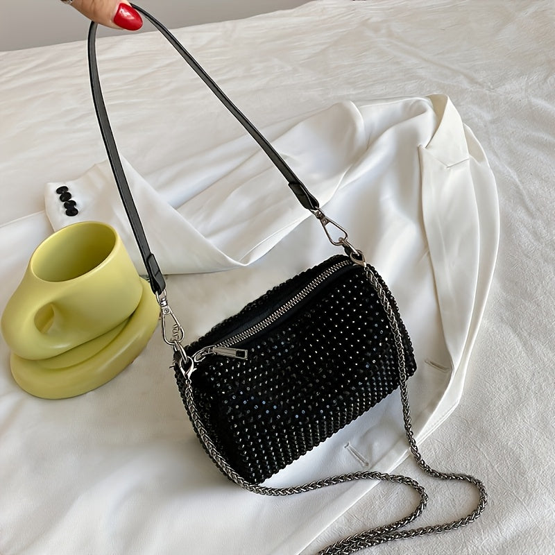 Women's Corduroy Messenger Bag with Black Diamond Pattern Zipper Closure Edge Painted