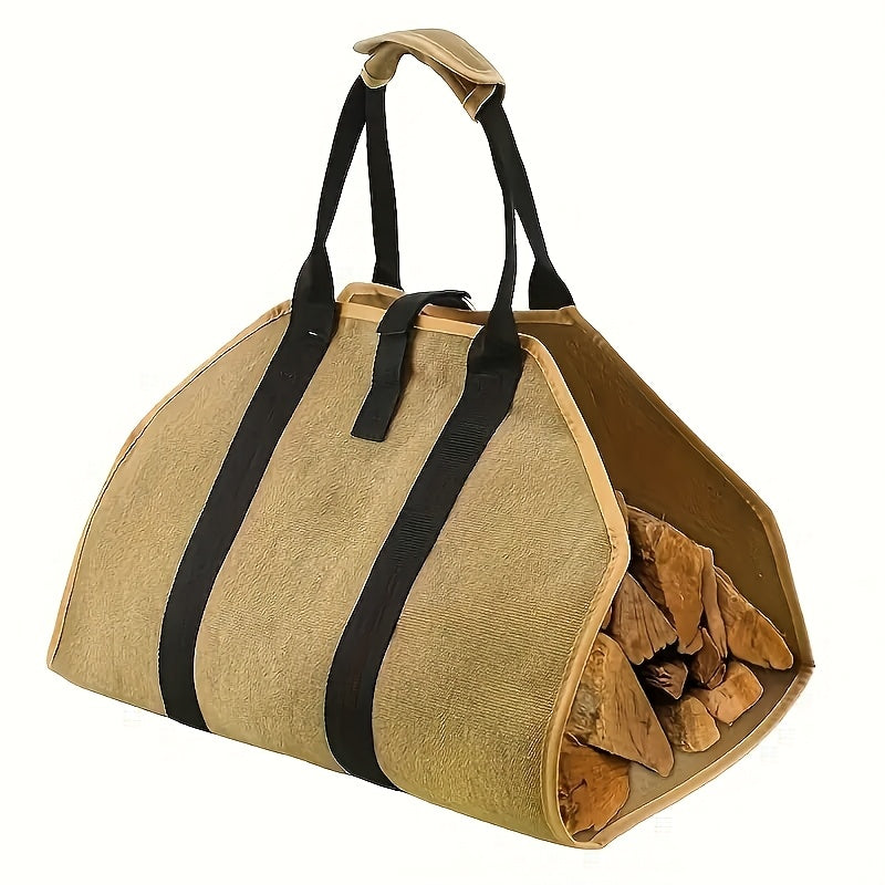 Durable Fabric Firewood Carrier Bag with Handles Collapsible Log Tote for Fireplace Camping Outdoor