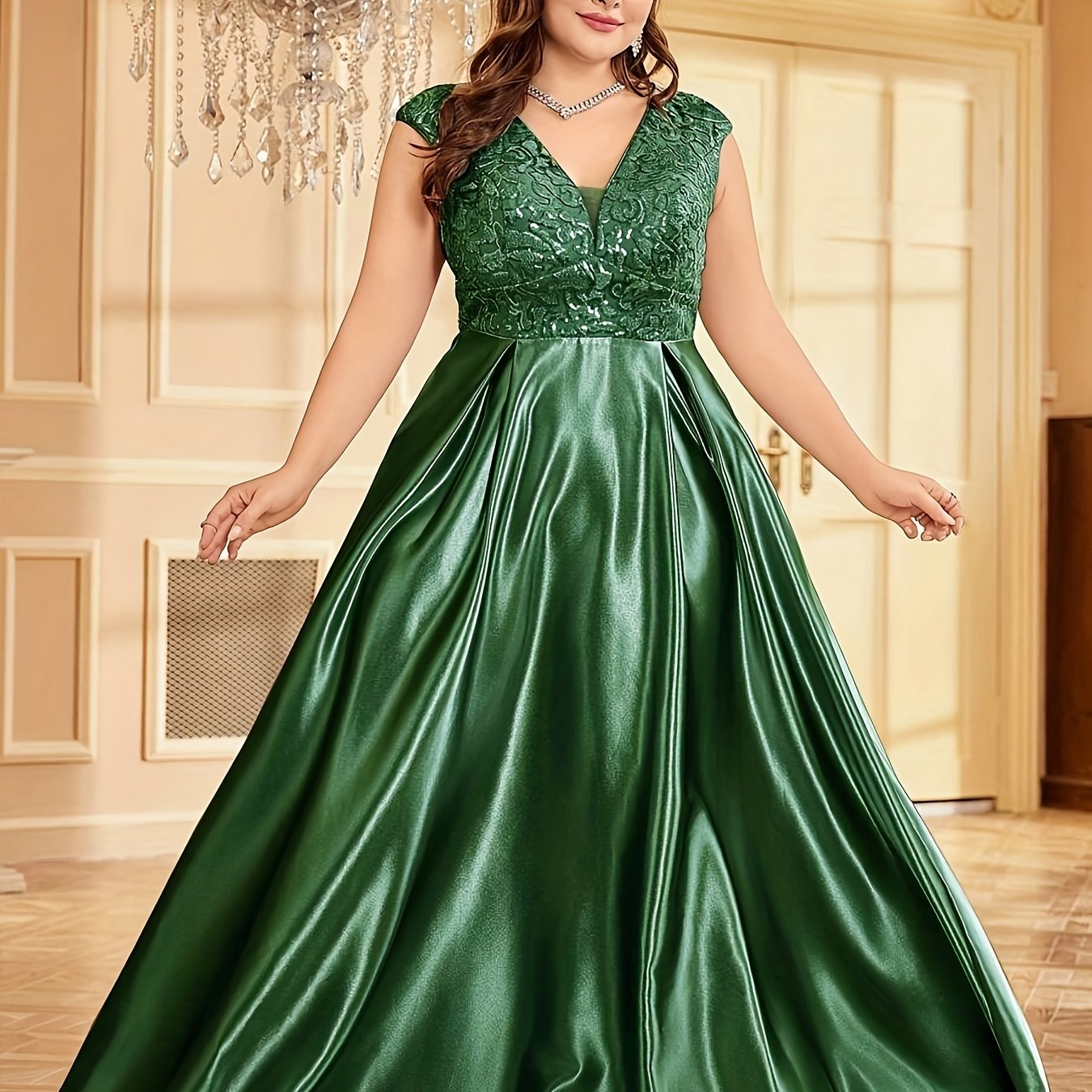 Plus Size Sequin Evening Dress Maxi Party Dress Slit Cocktail Gown