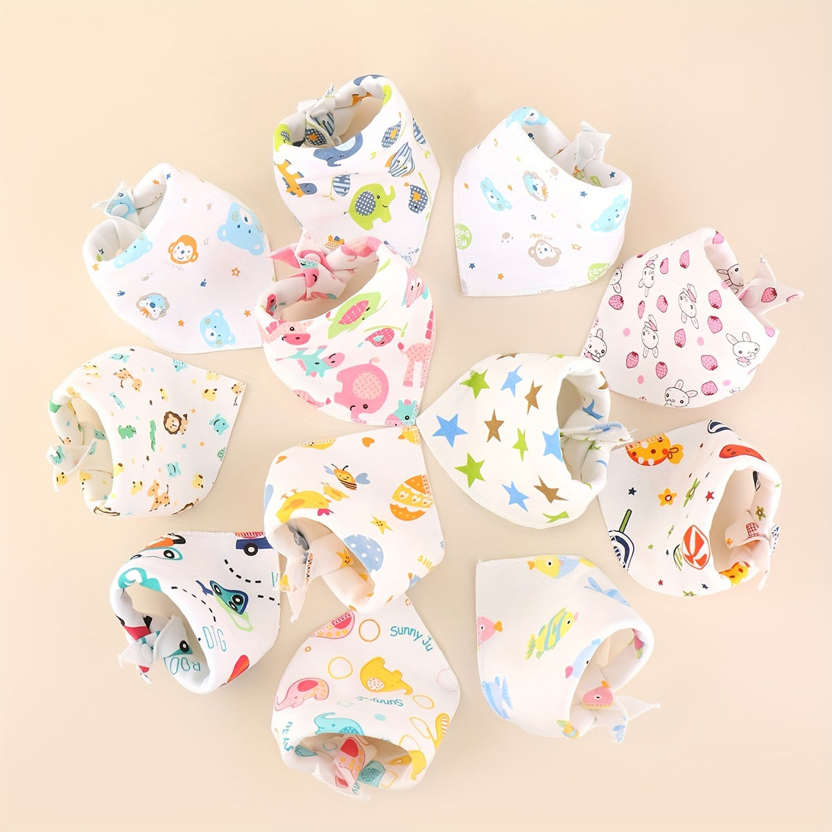 Set of 5 Cotton Baby Bibs with Cartoon Patterns Double-Layered Soft and Gentle for Feeding