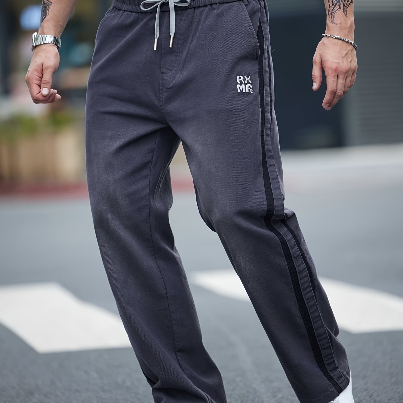 Pantalones rectos de mezclilla de algodón para hombre con cordón, casuales, deportivos, primavera y otoño