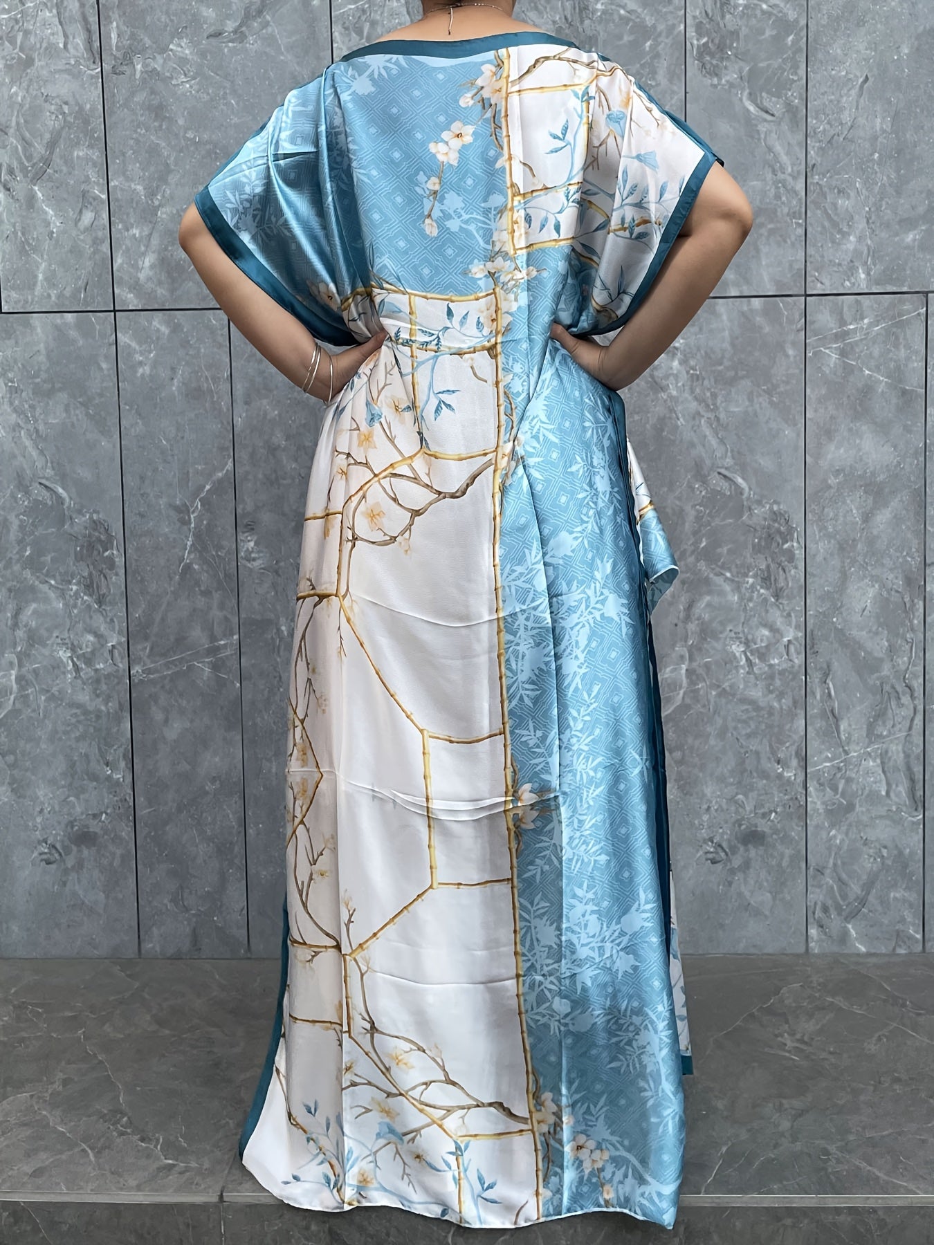 Women's Plus Size Floral Longline Dress Short Sleeve Crew Neck Summer