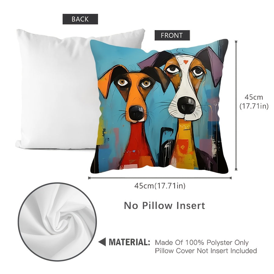 Dog Print Throw Pillow Cover Abstract Art Soft Woven Polyester Zippered Machine Washable