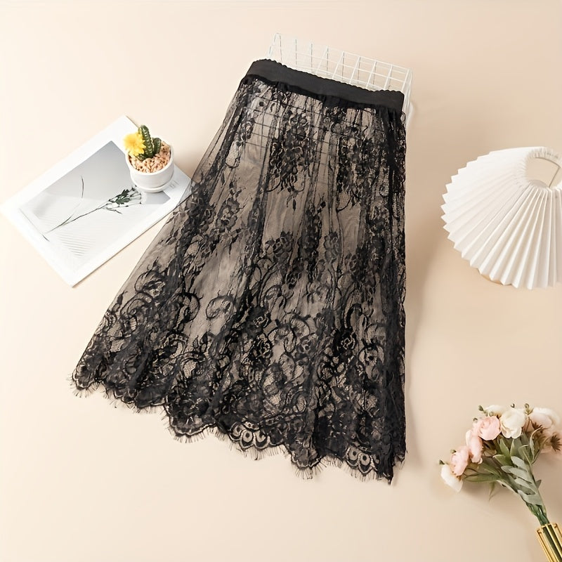 Black Lace Skirt for Women with Stretchy Waistband Stylish Fashion for All Seasons