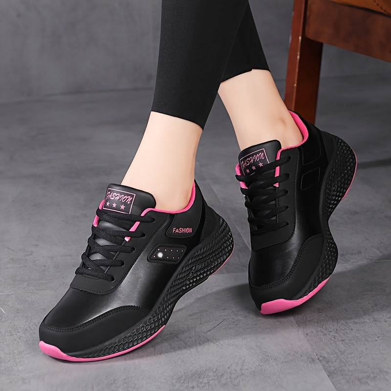 Women's Black Running Shoes with Pink Accents Lightweight Casual Sneakers EVA Sole
