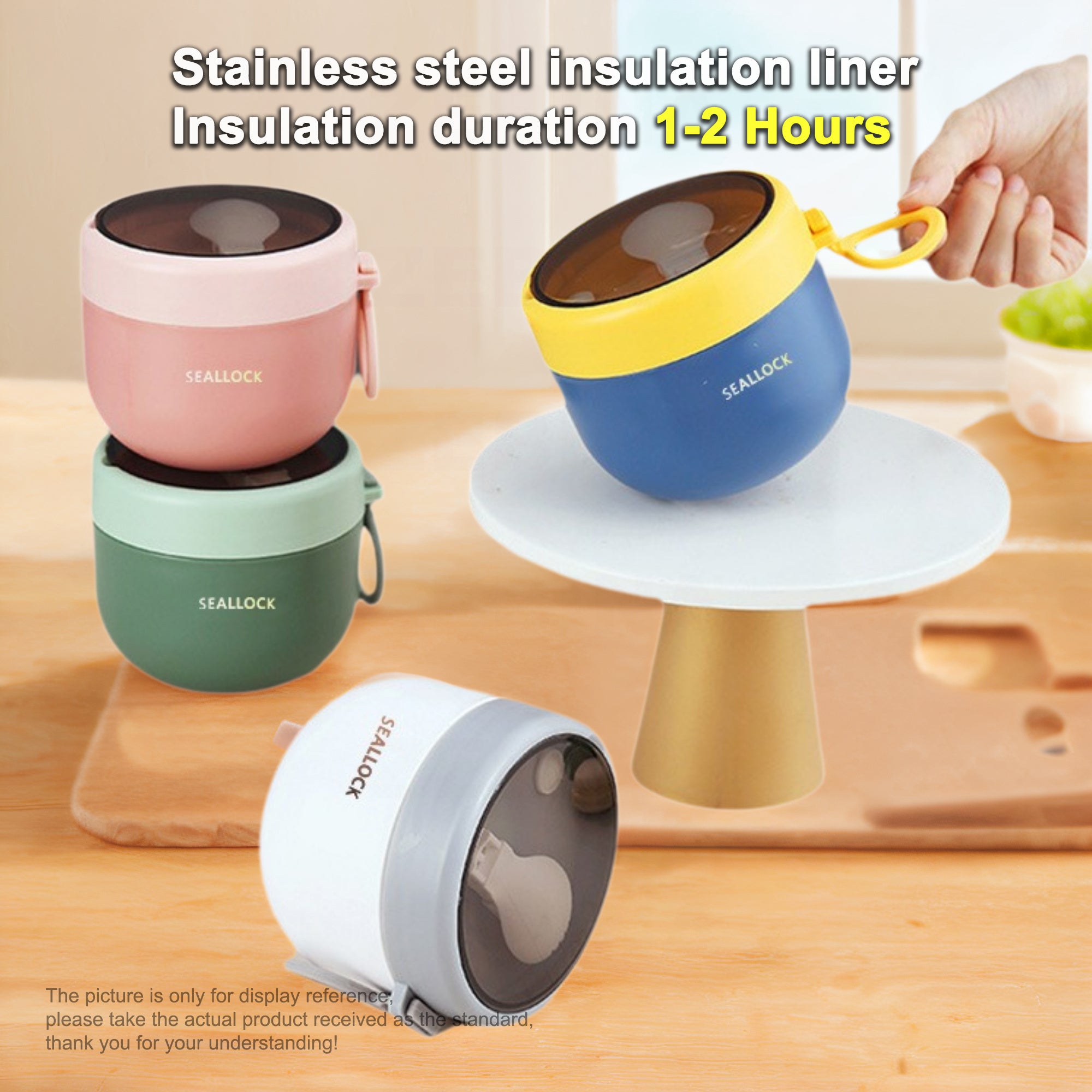 Large Stainless Steel Breakfast Cup 600ml Insulated Soup Bowl with Folding Spoon