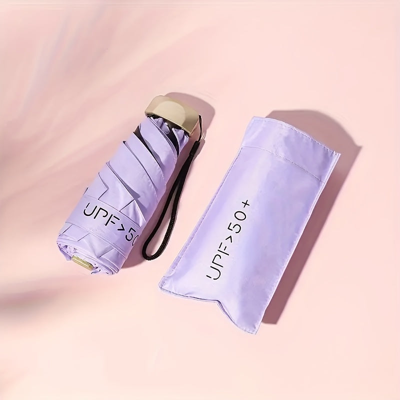 Mini Folding Umbrella UV Protection Windproof with Gold Handle Casual Basic Style