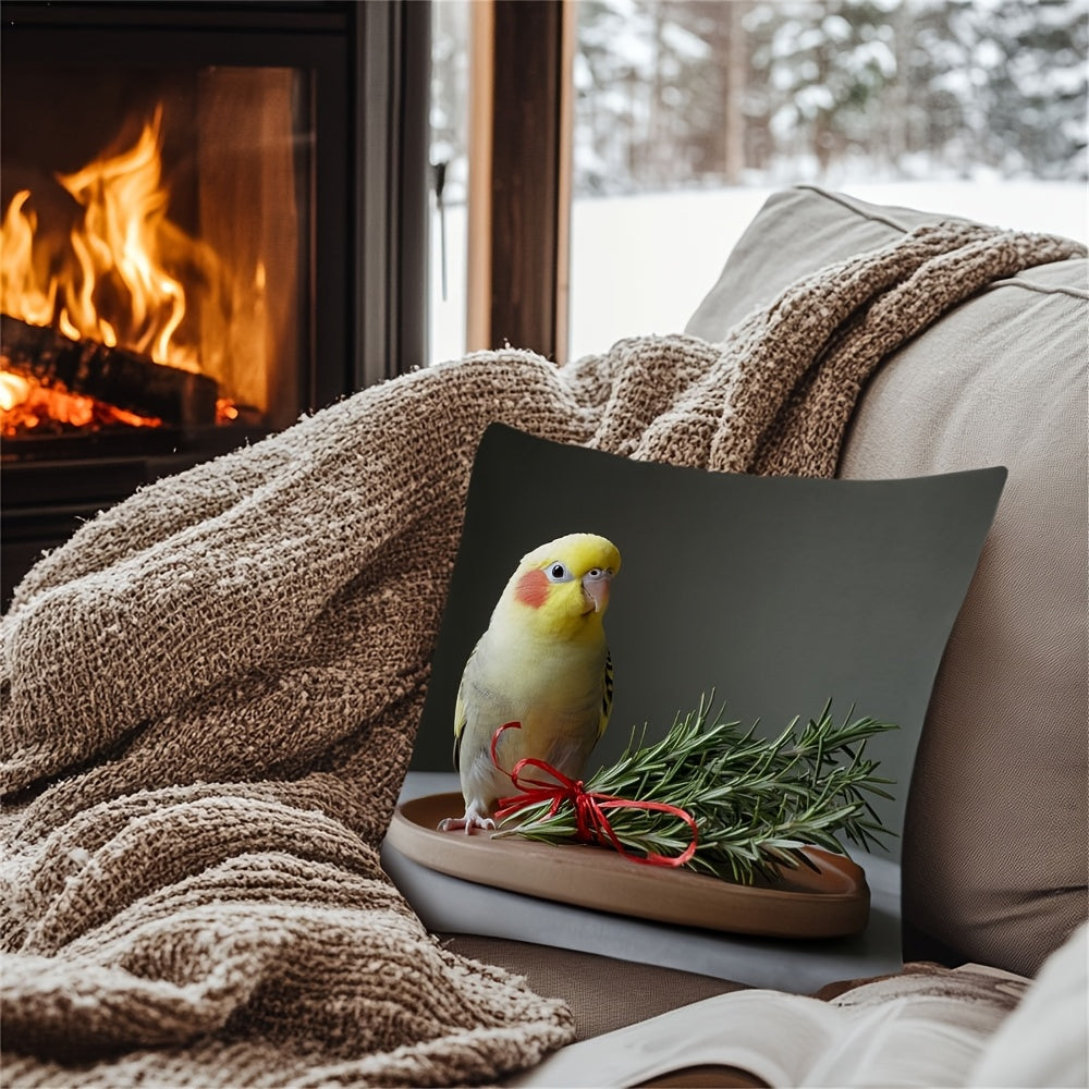 Cockatiel Throw Pillow Cover with Seasonal Design Durable Double-Sided Polyester for Living Room Bedroom Office Sofa