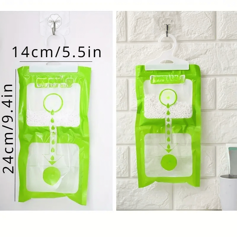 Green Hanging Dehumidifier Bags with Transparent Window Non-Toxic Odor Eliminator for Closet and Home Use