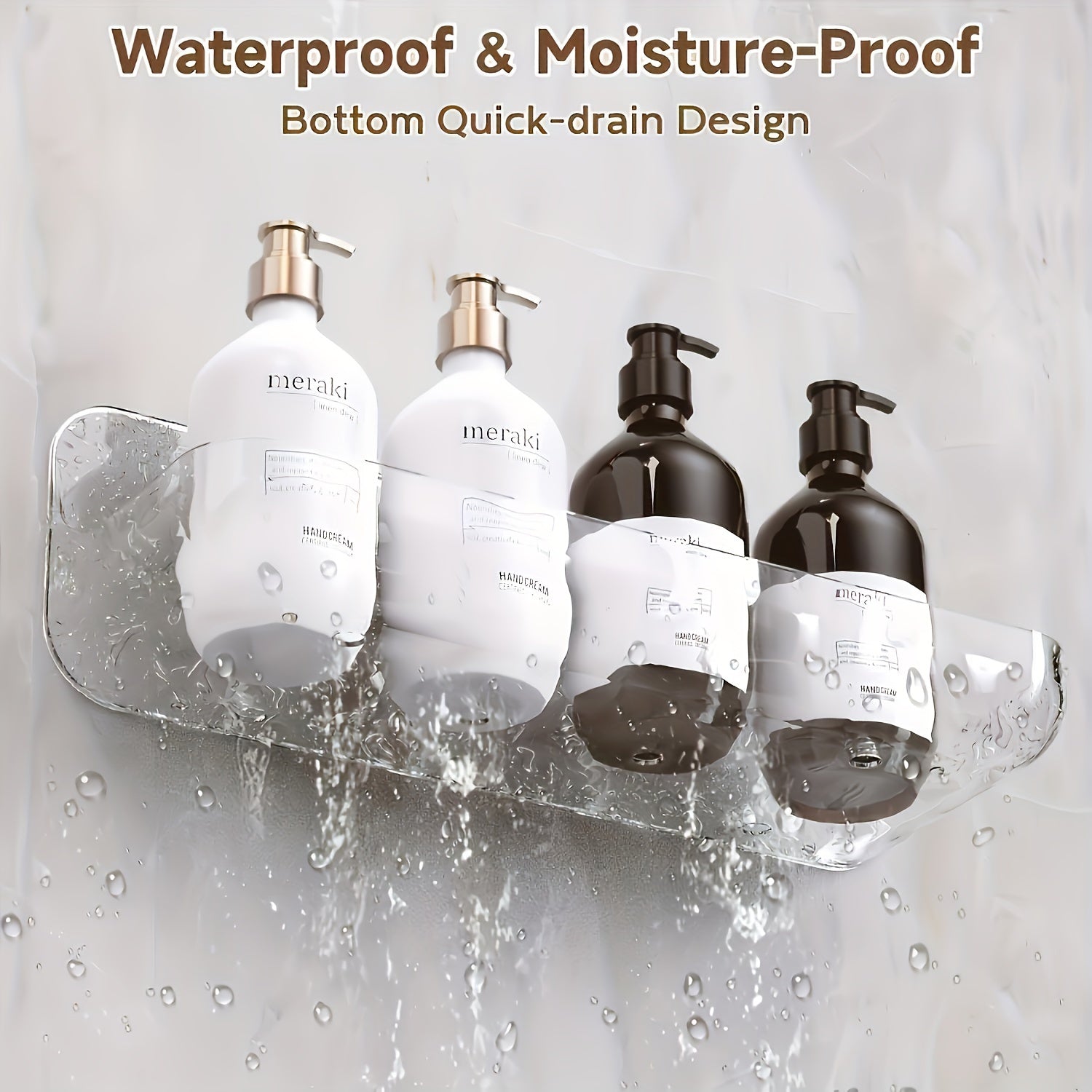 Простая в установке прозрачная душевая полка с клеевым покрытием — не требует сверления, идеально подходит для организации пространства в ванной комнате и на кухне, изготовлена из прочного пластика.