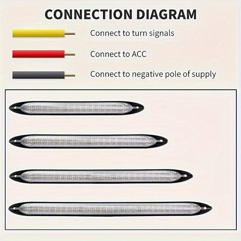 2-Pack 12V LED Daytime Running Lights Yellow Car DRL Strips Hardwired