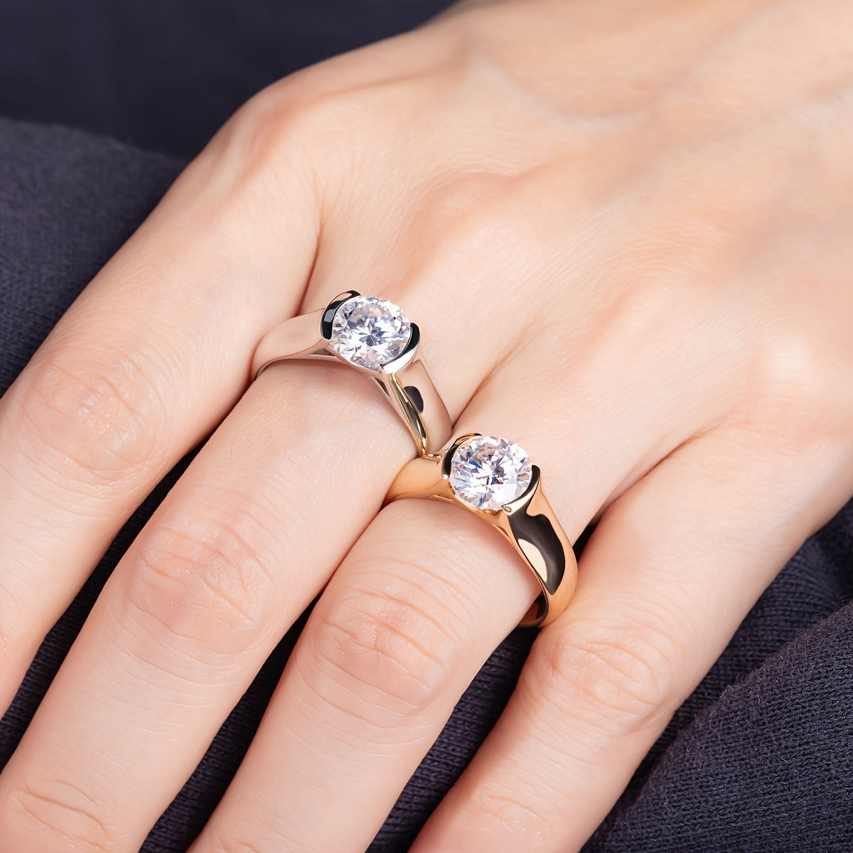 Unisex Moissanite Engagement Ring 2 Carat Sterling Silver Prong Set Wedding Jewelry