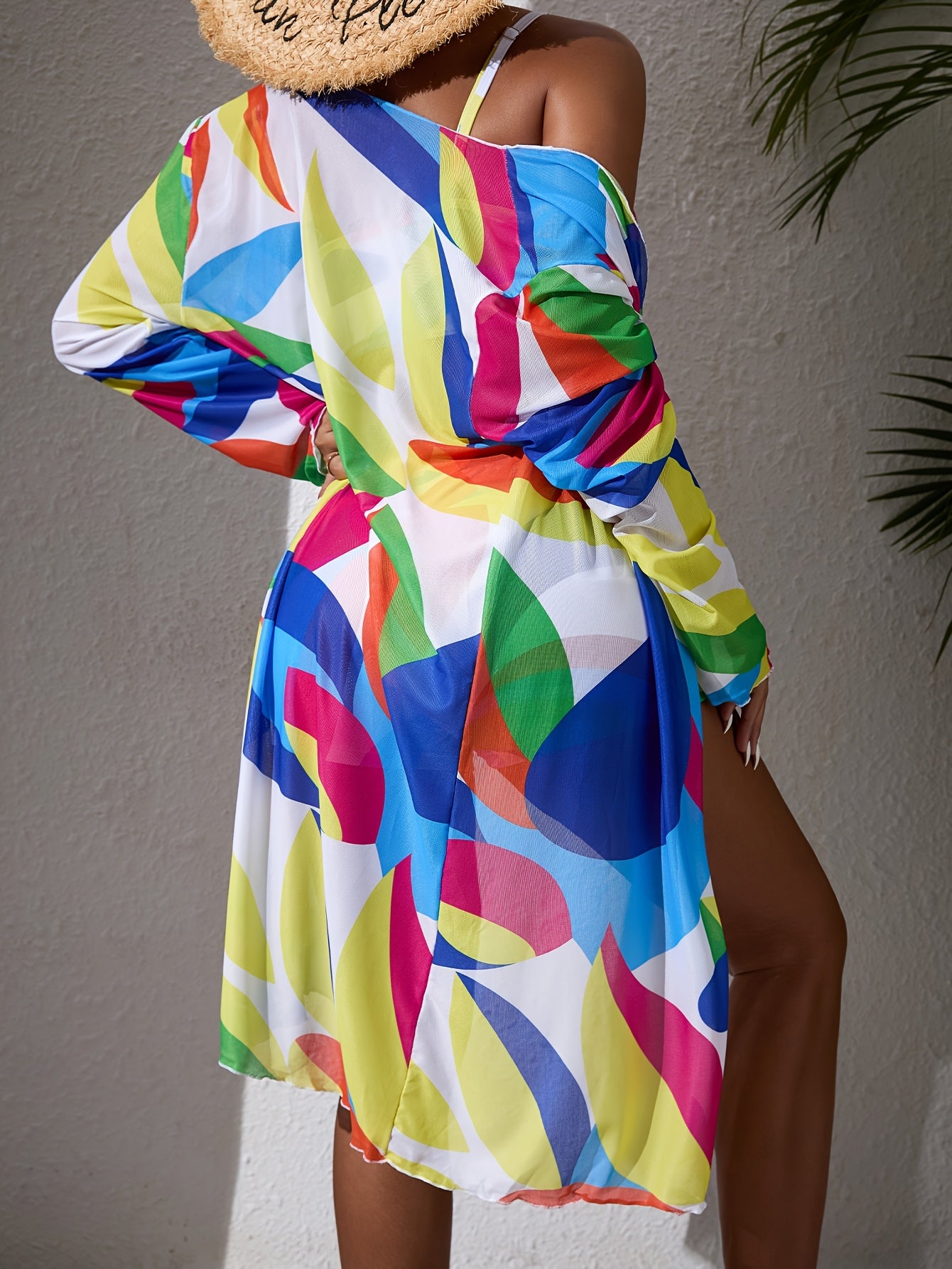 Geometric Color Block Print Bikini Set for Women with Removable Padding