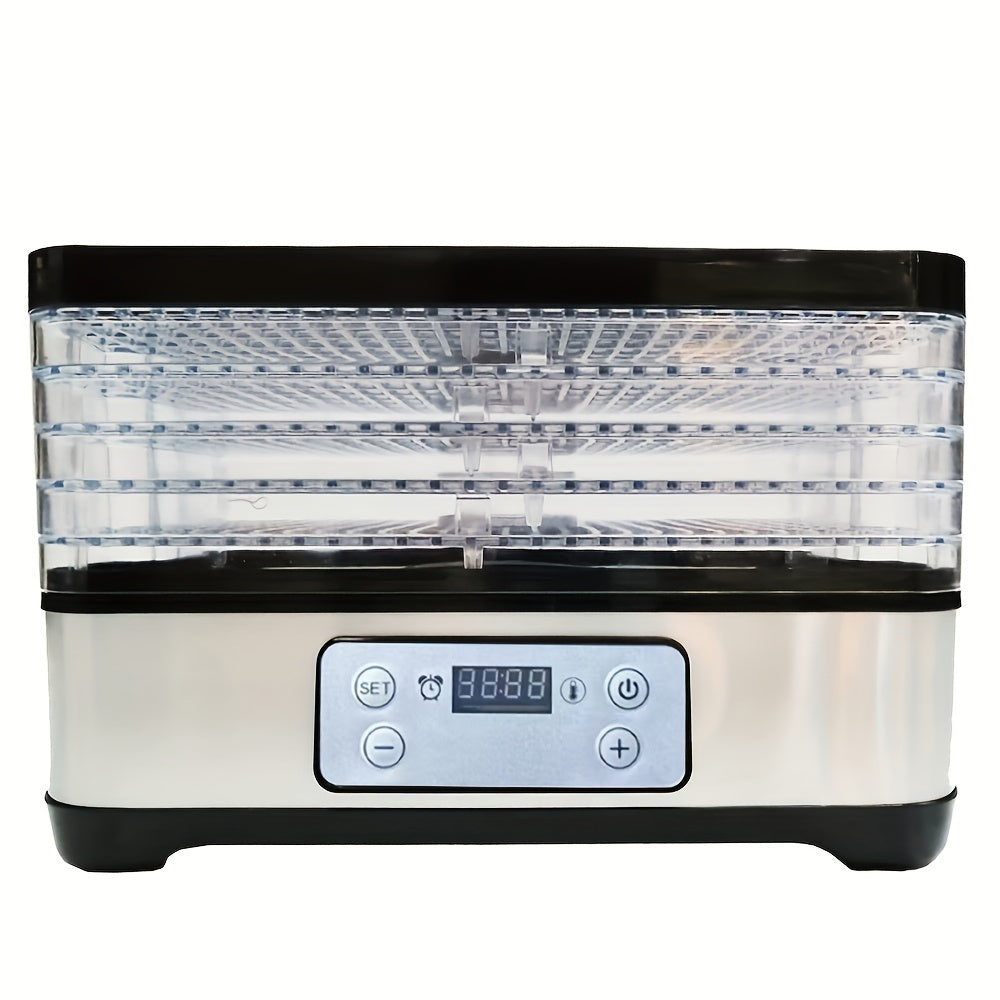 5 ta katta choyshab bilan Smart Food Dehydrator - sozlanadigan harorat, 24 soatlik taymer, o'tlar, mevalar, sabzavotlar va go'shtni quritish uchun ideal - EU rozetkasi, zanglamaydigan po'lat, qishki foydalanish uchun.