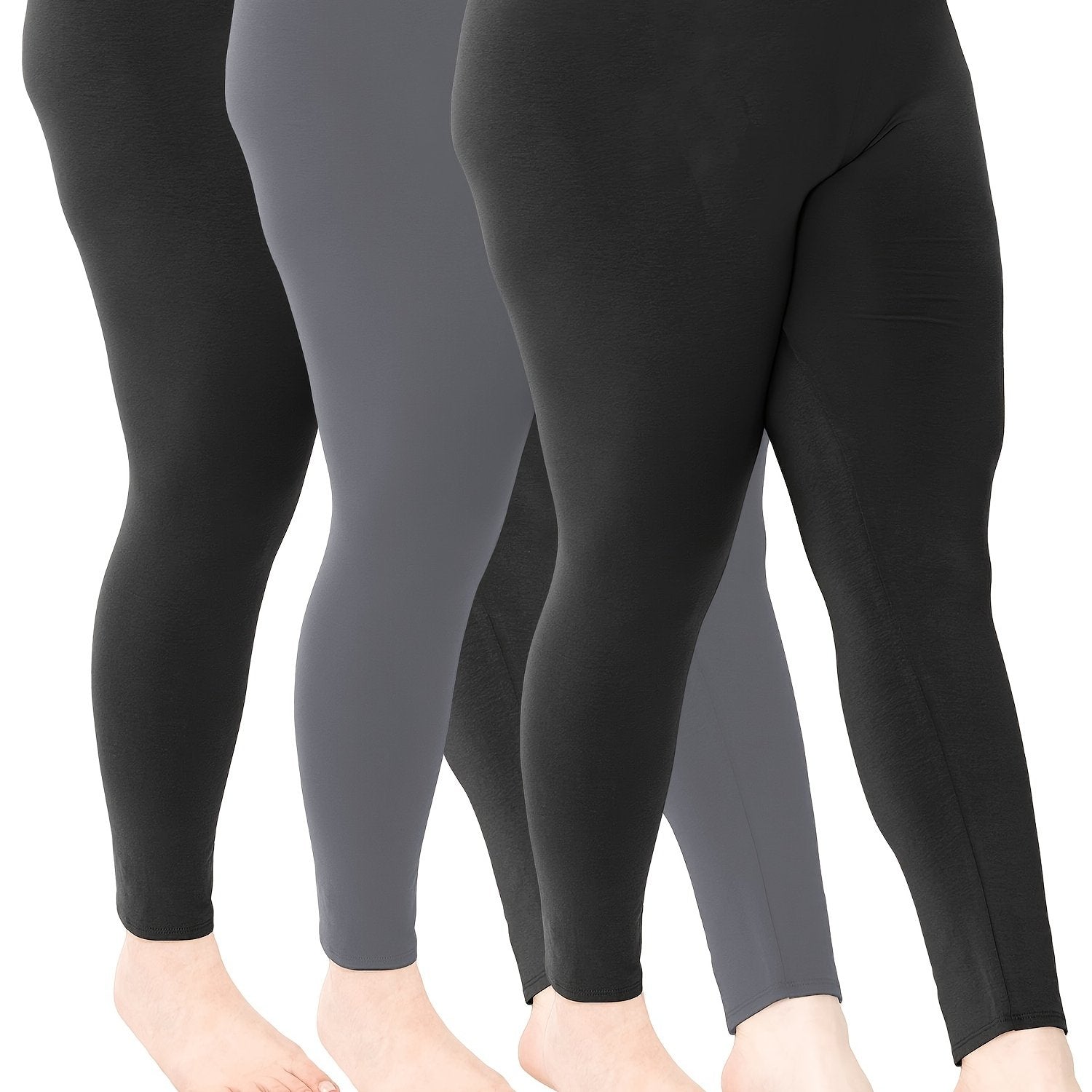 Plus Size Women's Solid Skinny Leggings Casual Stretchy Pants 3 Pack