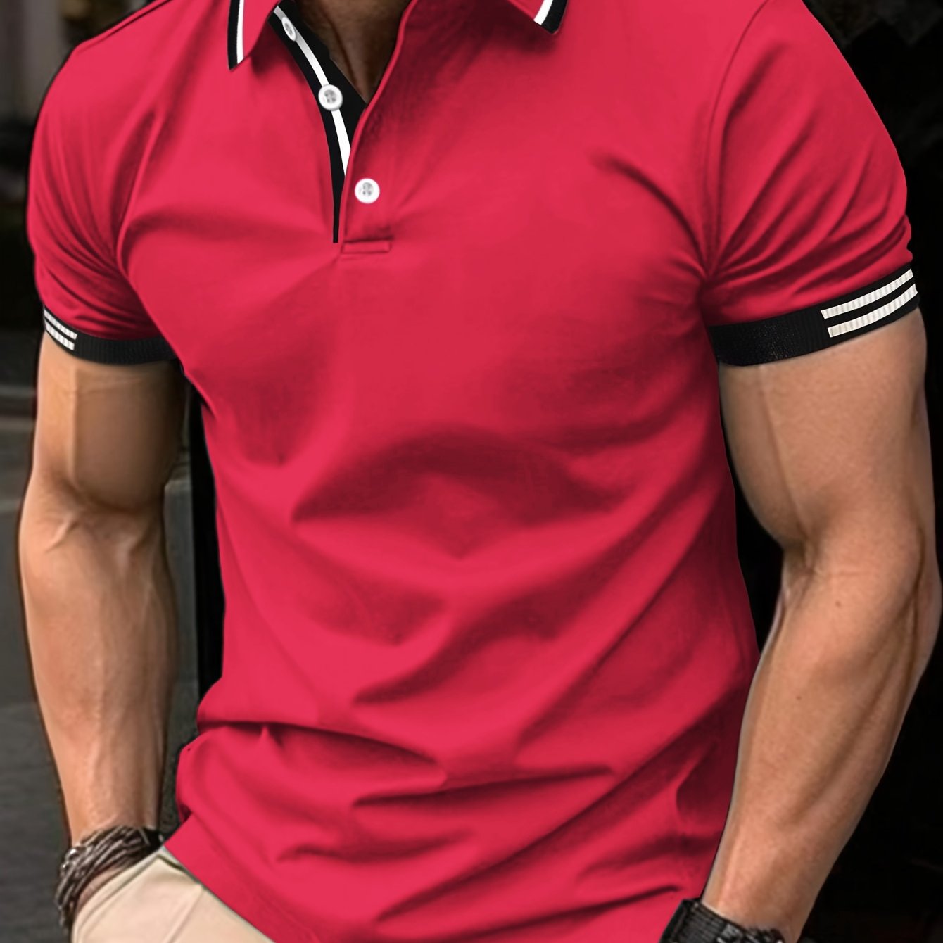 Men's Striped Polo Shirt Breathable Casual Short Sleeve Polyester