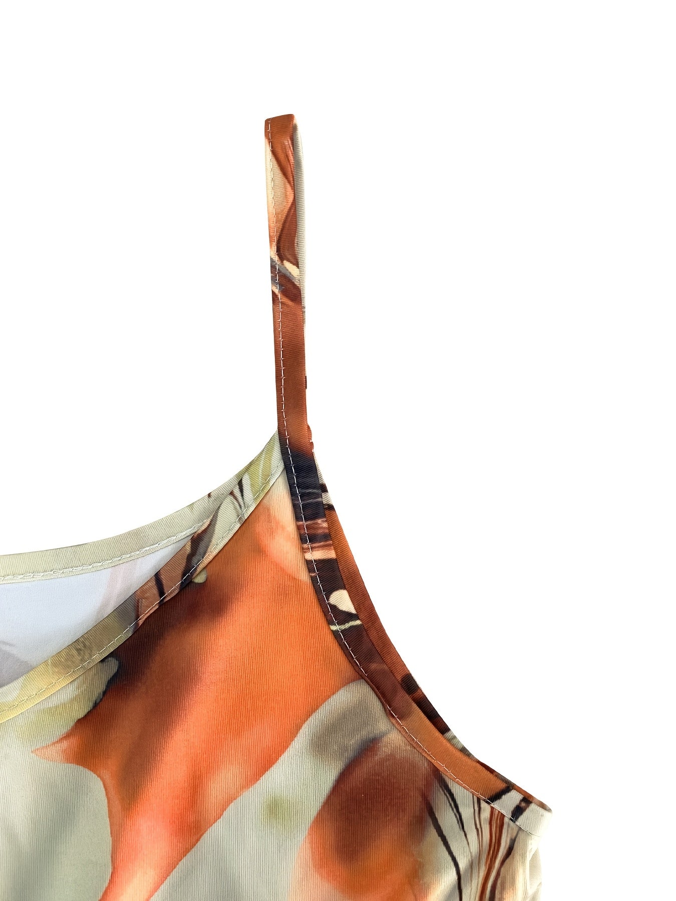 Vestido de verano para mujer con escote en V y estampado de mármol naranja con bolsillos