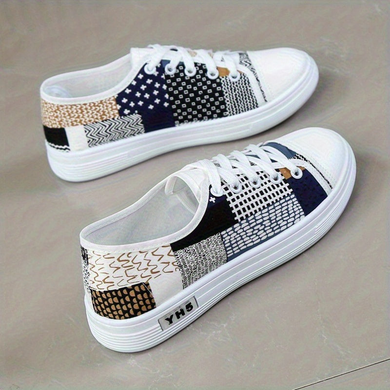 Women’s Breathable Canvas Sneakers Low-Top Casual Shoes White Navy Blue