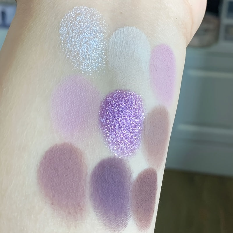 Paleta de sombras de ojos de 9 colores para mujer, morado ahumado, gris, glitter, mate
