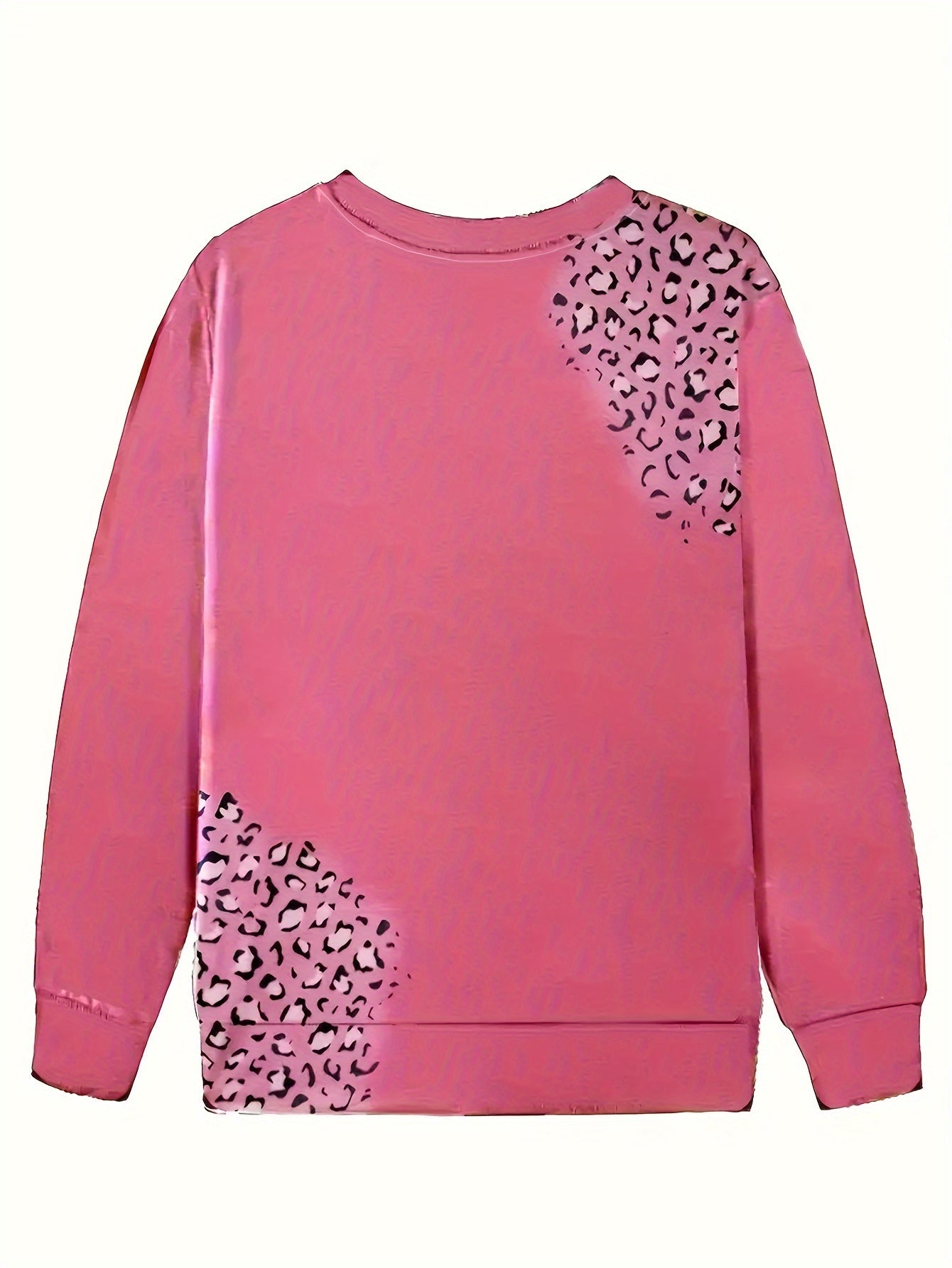 Women’s Plus Size Polyester Cartoon Animal Print Sweatshirt Long Sleeve Fall Winter Pullover Pink Leopard