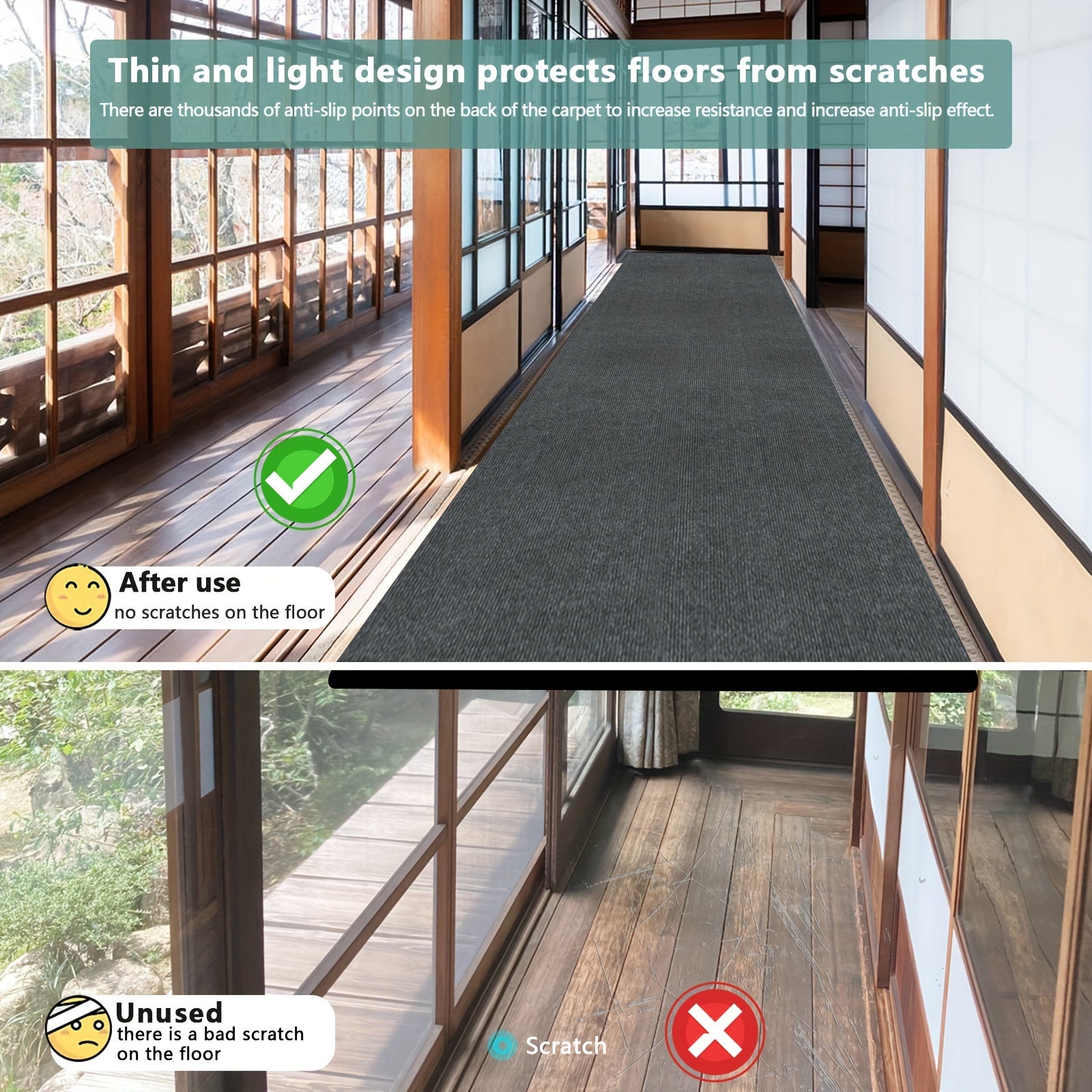 Dark Gray Striped Runner Mat Non-Slip Stain-Resistant Machine Washable