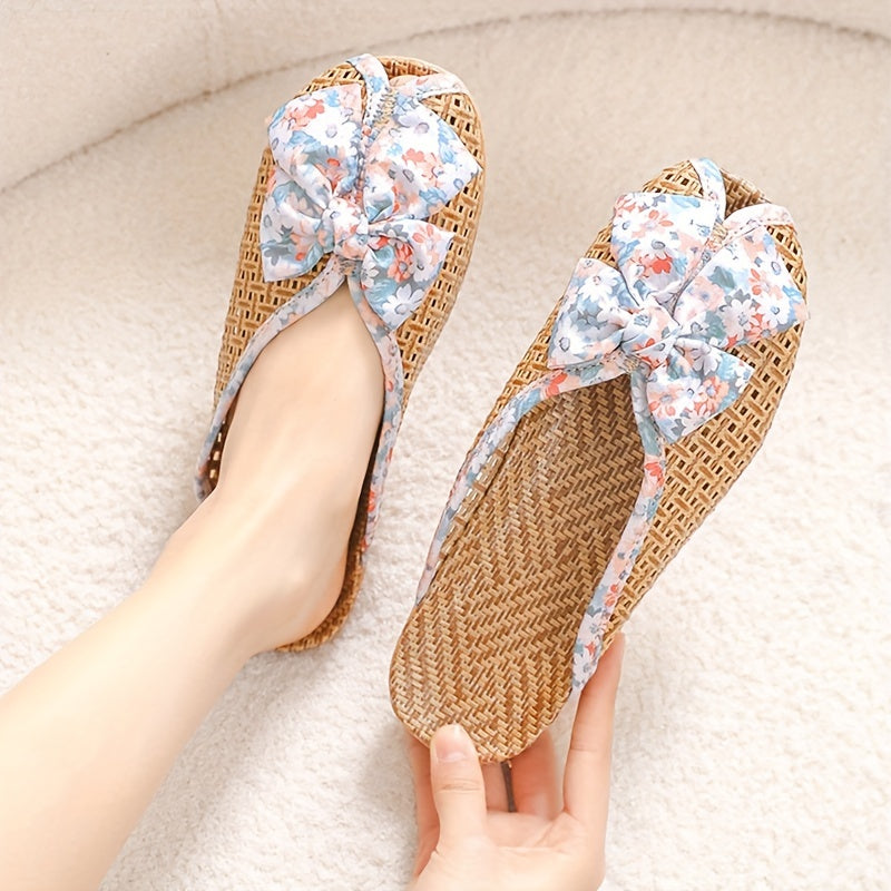 Women Summer Woven Grass Slippers Non-Slip Indoor Shoes