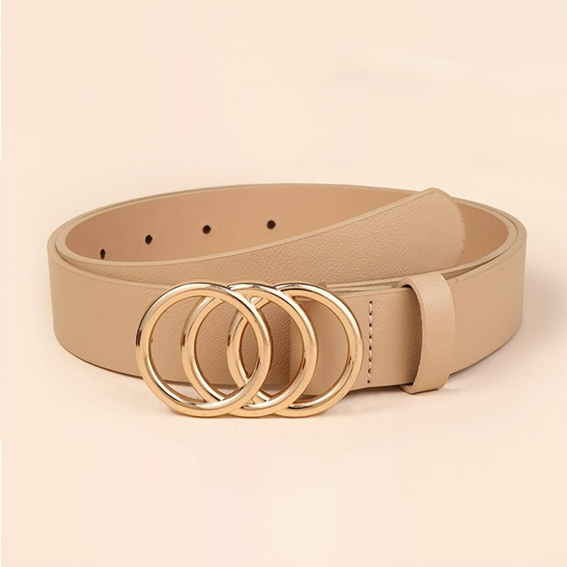 Women Leather Waist Belt for Jeans Dress with Golden Ring Buckle