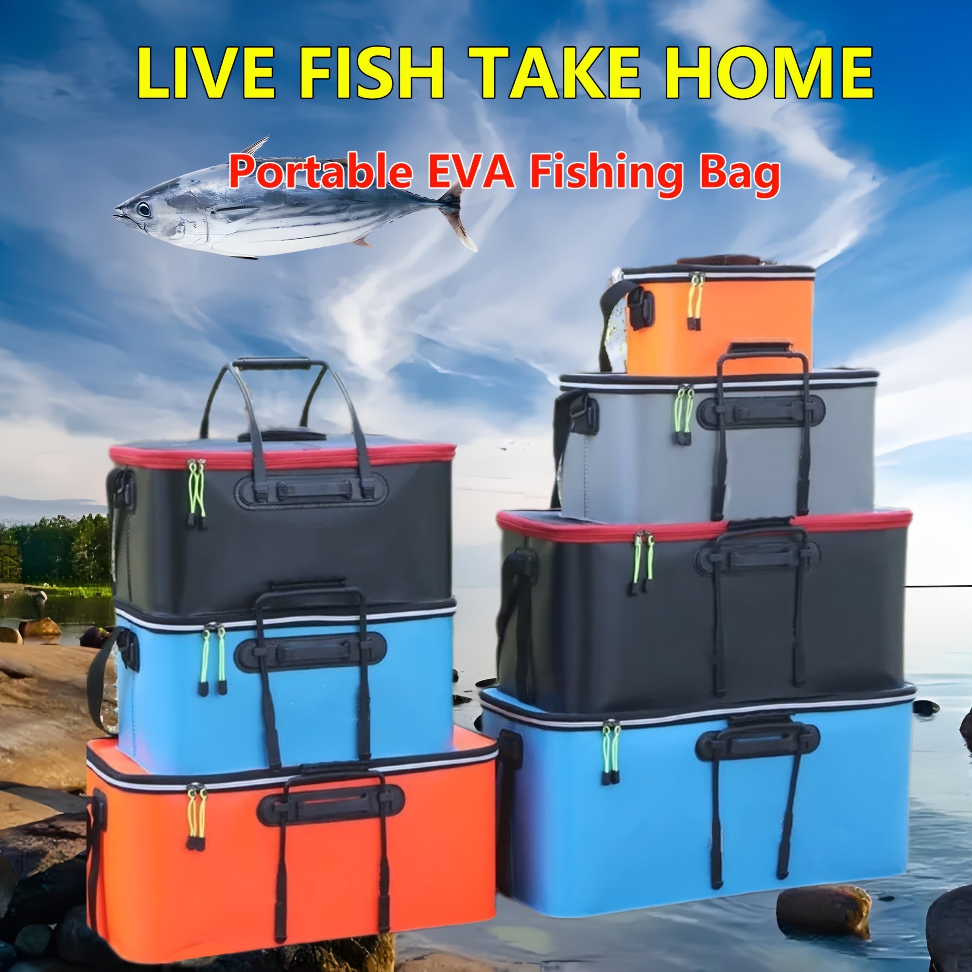 Waterproof EVA Fishing Gear Bag with Collapsible Live Fish Bucket and Tackle Storage