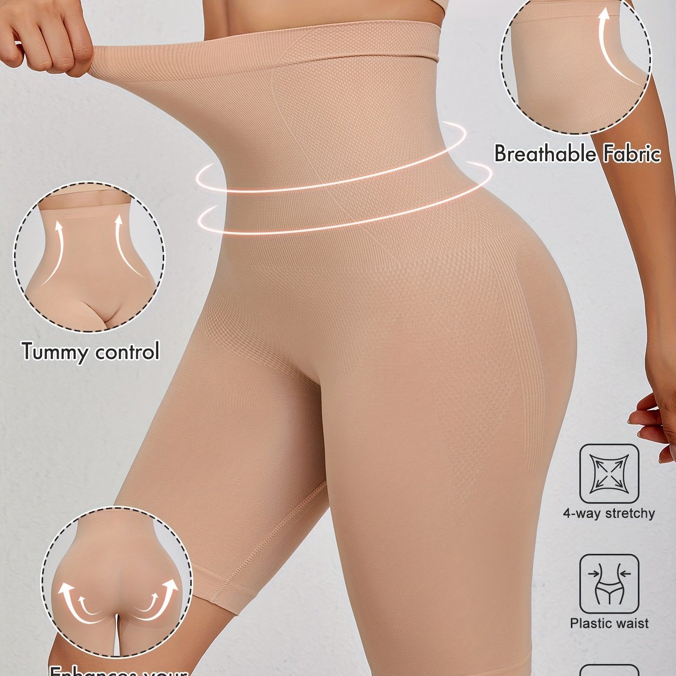 Seamless Tummy Control Panties with Waist Cincher and Butt Lifter Nylon Elastane High Waist Shaping Underwear