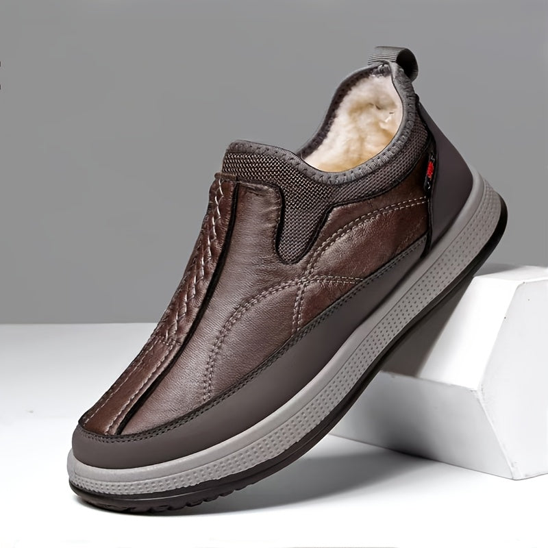 Men's Winter Shoes Fleece Lined Slip-On Casual Microfiber Synthetic Leather Durable Sole