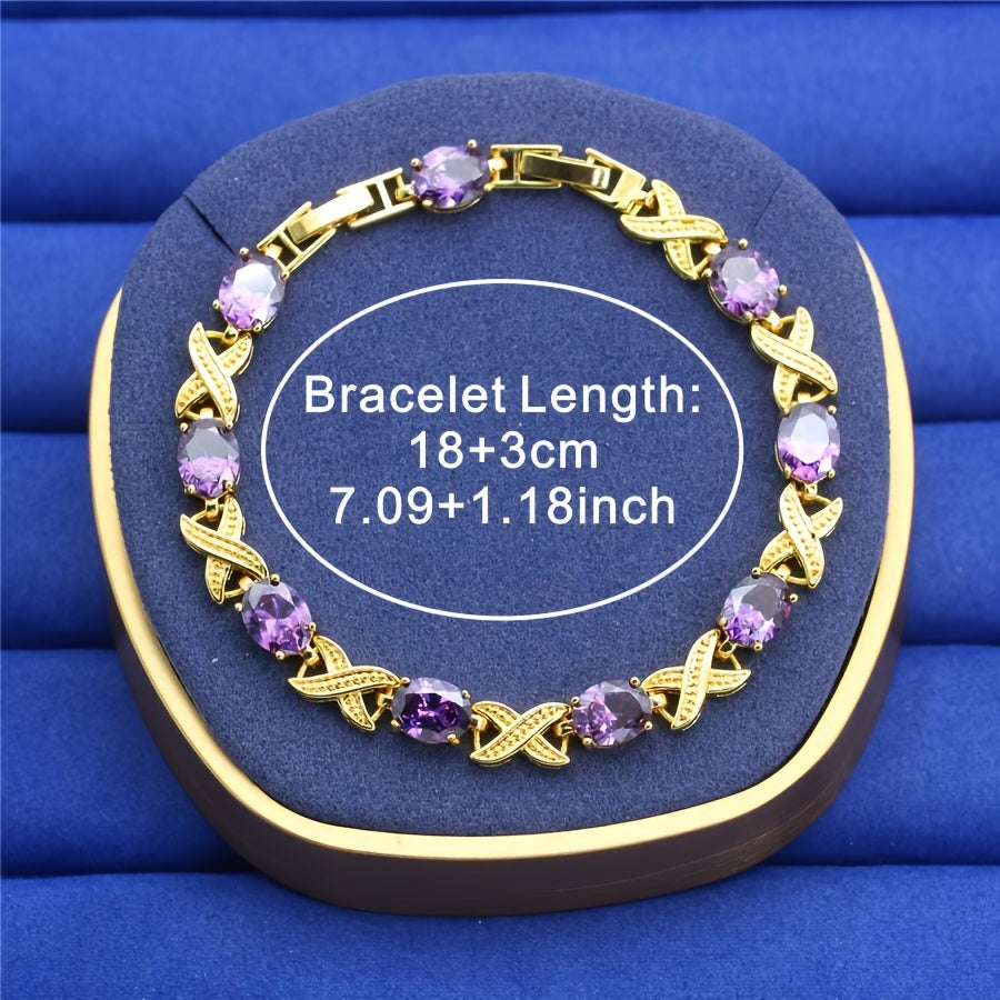 Purple Zirconia Jewelry Set for Women with Necklace Earrings Bracelet and Ring