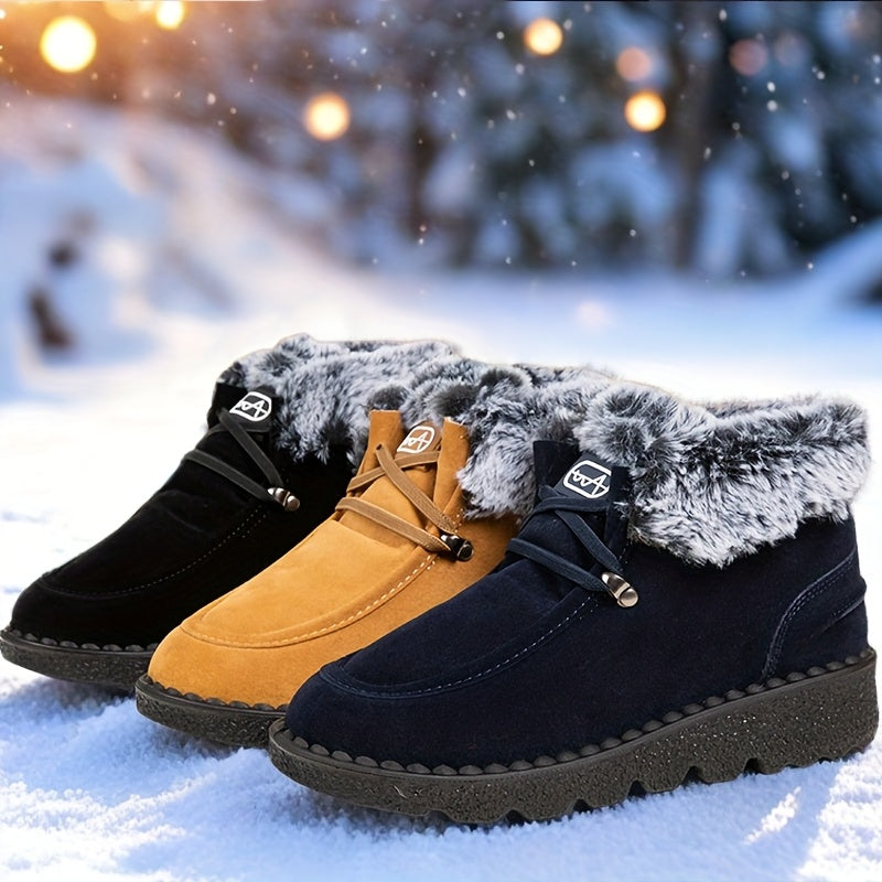 Women Winter Snow Boots Warm Leather Short Booties Black Sizes 36-45