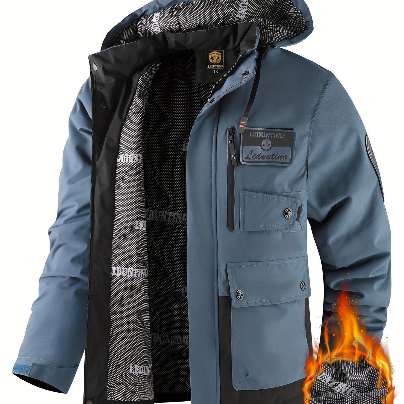 Men's Windproof Hooded Jacket with Detachable Hat Polyester Street Style with Multiple Pockets