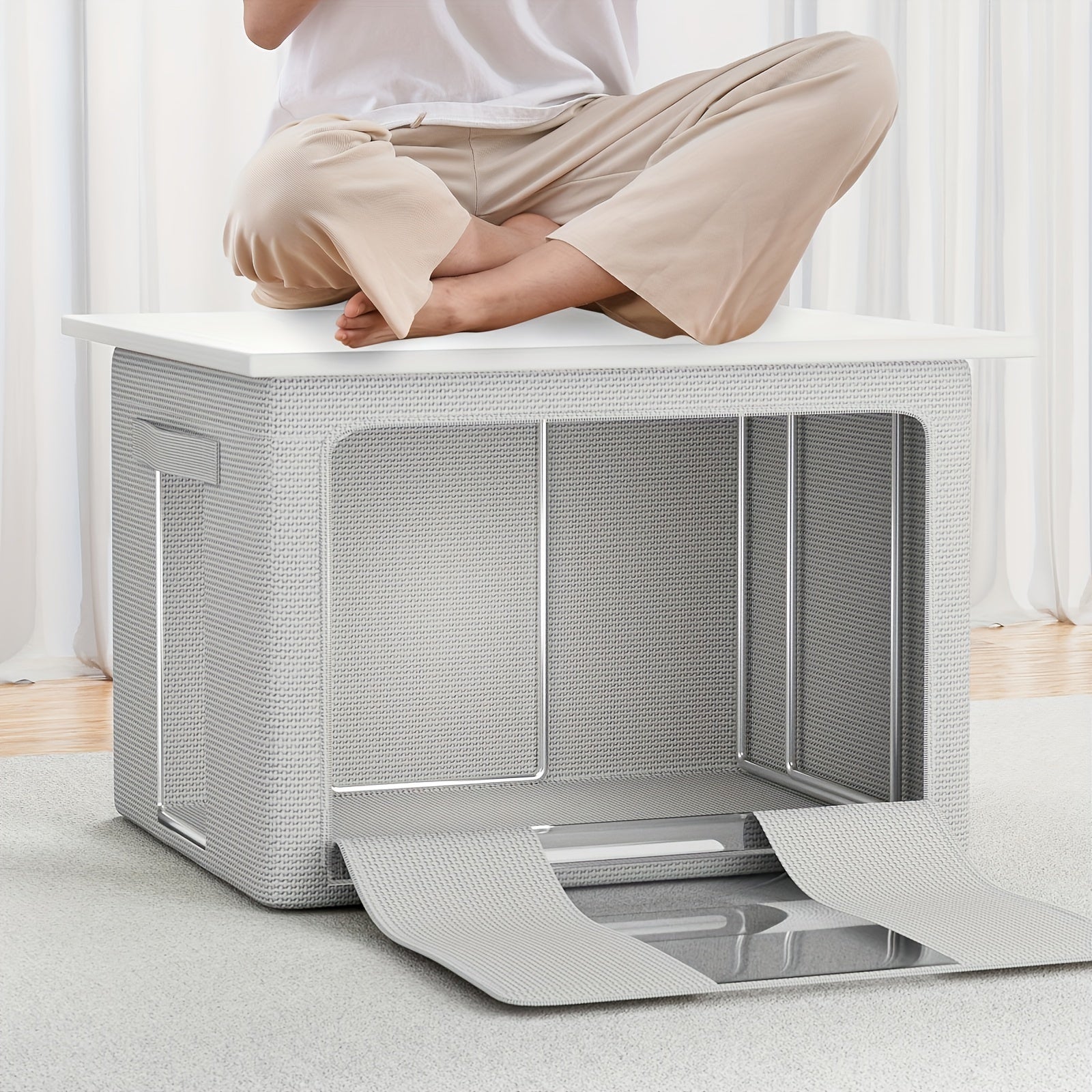 Oxford Fabric Storage Box with Visible Windows Zipper Large Capacity for Clothes and Blankets