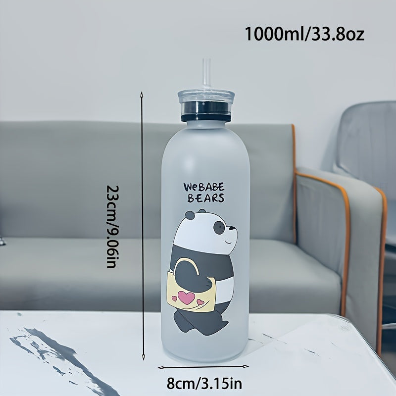Large Capacity Cute Panda Water Bottle with Straw BPA-Free Lightweight Plastic for Kids and Outdoor Activities