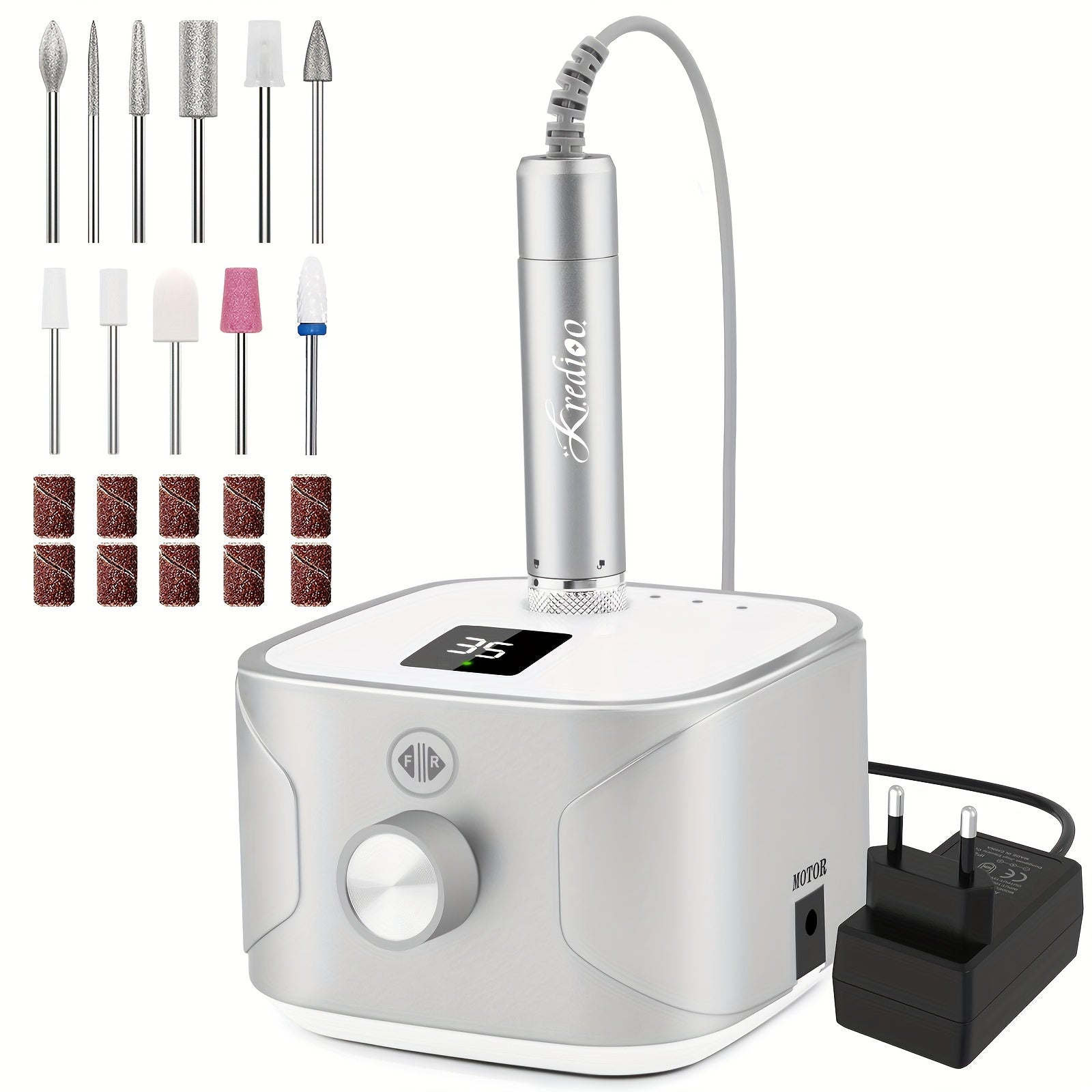 Электрическая дрель для ногтей с LED-дисплеем, 11 сверл для дизайна ногтей, педикюра и удаления ногтей