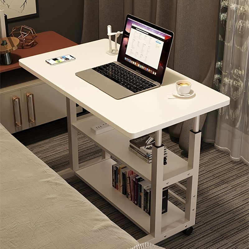 Folding Mobile Desk with Adjustable Height and Storage for Home Office or Study