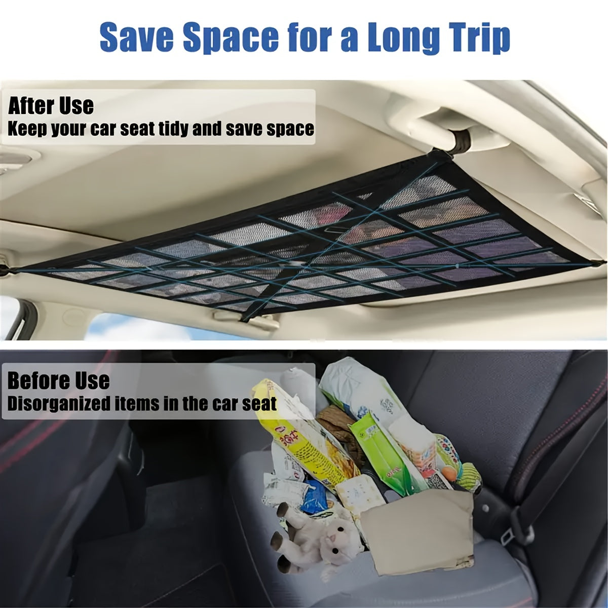 Car Roof Storage Net Black Polyester Adjustable Mesh Organizer
