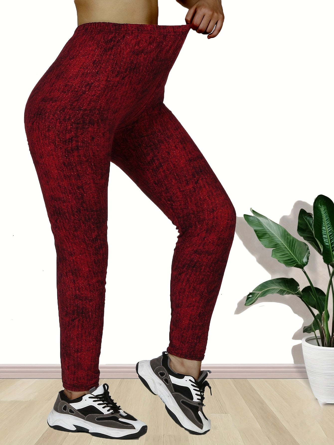 Women's High Elastic Hemp Dot Skinny Leggings for Workout and Casual Wear