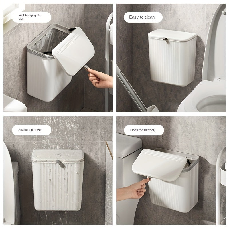 Plastic Wall-Mounted Trash Bin with Toilet Paper Storage Square Space-Saving