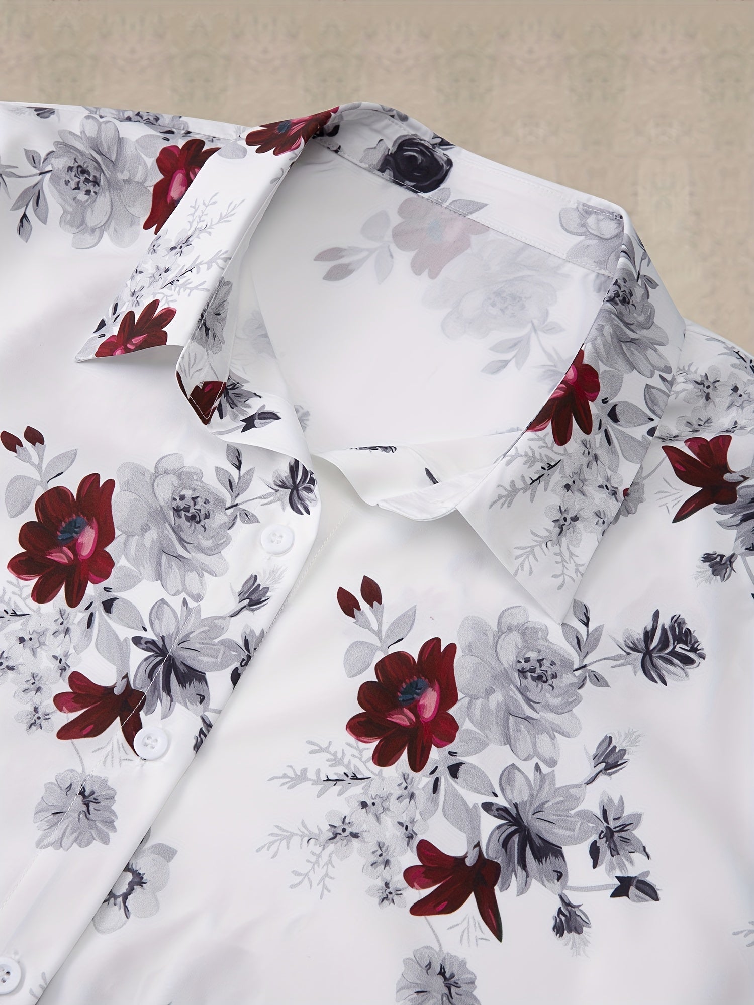 Women's Plus Size Floral Print Casual Blouse with Button-Up Front and Long Sleeves