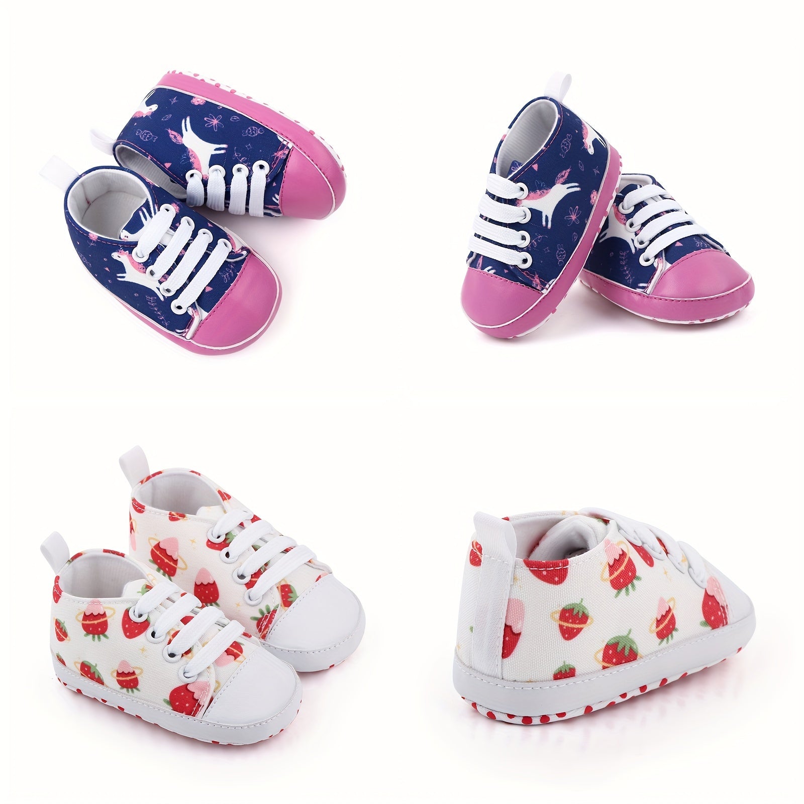 Baby Canvas Sneakers with Cartoon Print Adjustable Lace-Up Indoor Casual Shoes