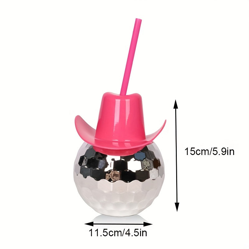 Pink 600ml Disco Ball Tumbler with Straw Electroplated Plastic for Parties