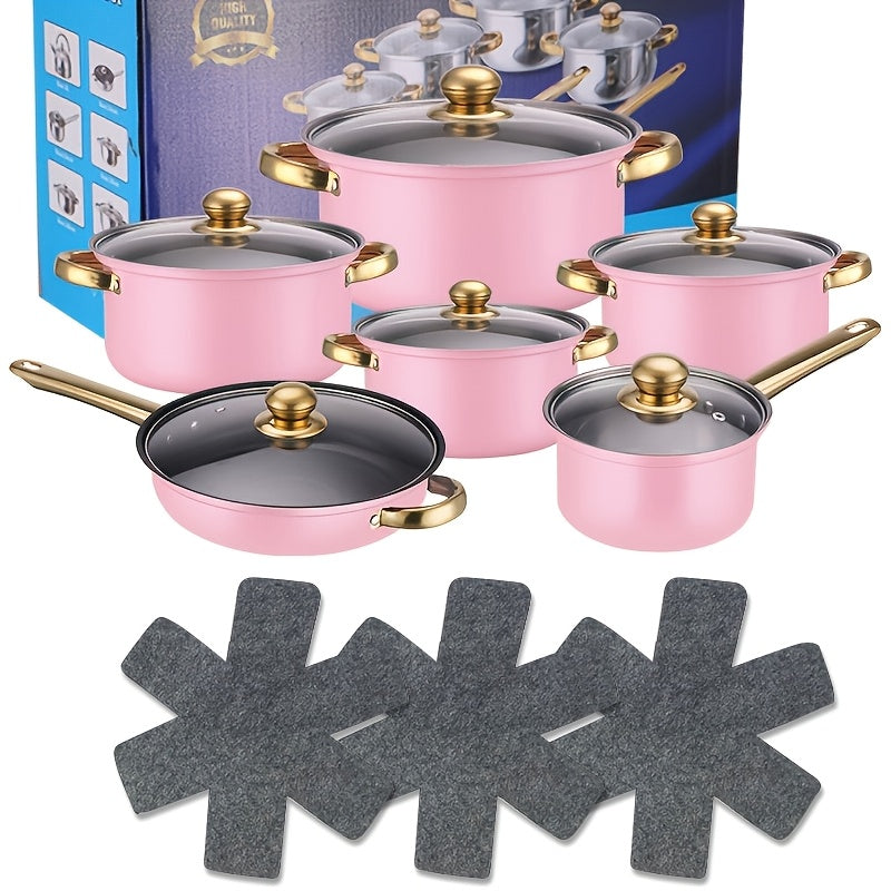 15-Piece Cookware Set with Multi-Layer Felt Protection Pads for Home, Restaurant, and Camping