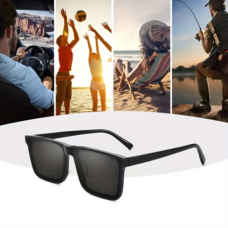 Men's Black Square Polarized Sunglasses for Outdoor Travel and Driving