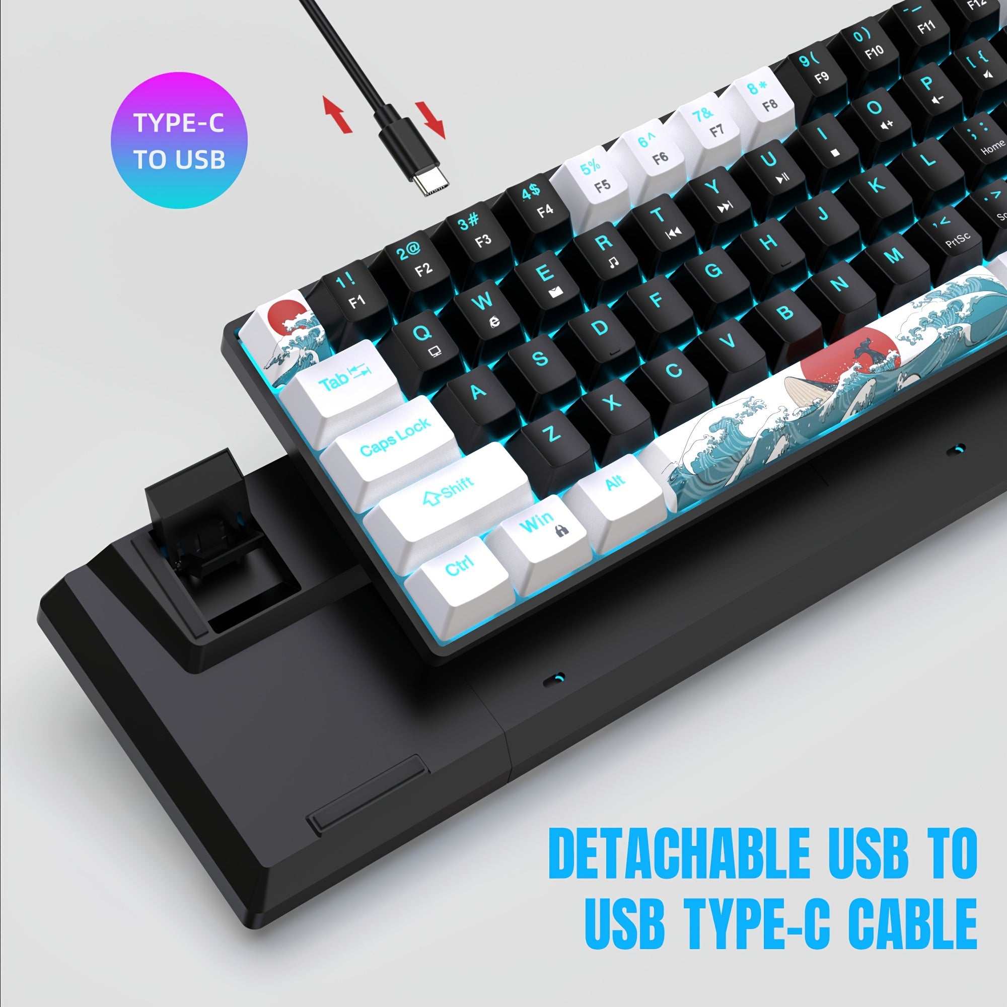 Mechanical Gaming Keyboard 68 Keys Blue Switch Backlit USB-C Windows Mac Laptop