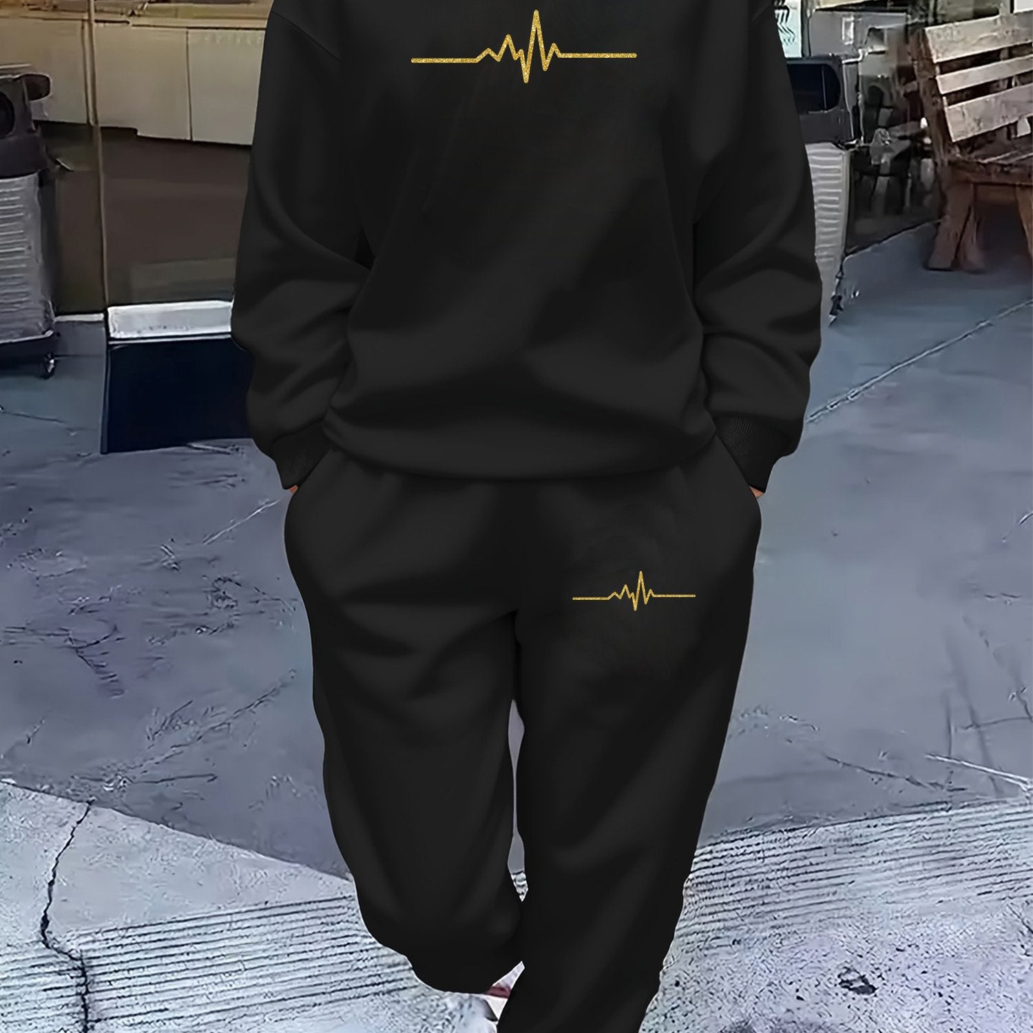 Plus Size Women's Fleece-Lined Sportswear Set Long Sleeve Jogger Outfit